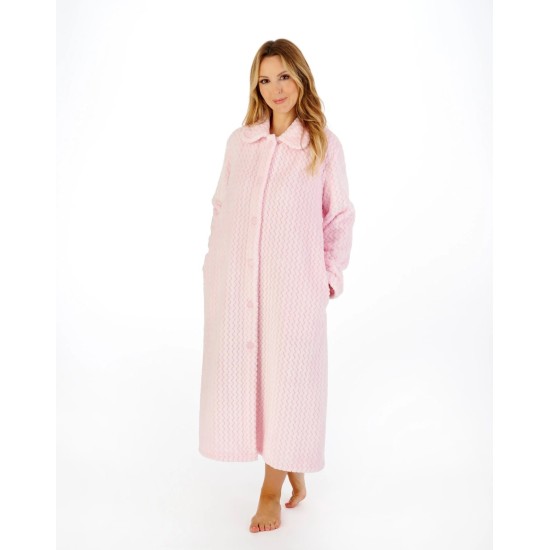  Fleece Button Dressing Gown- Pink