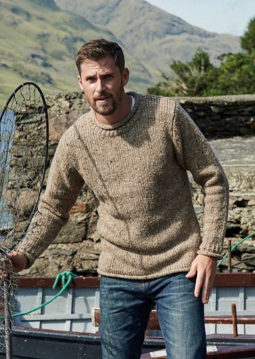 Aran Donegal Wool Crew Neck Sweater Honey