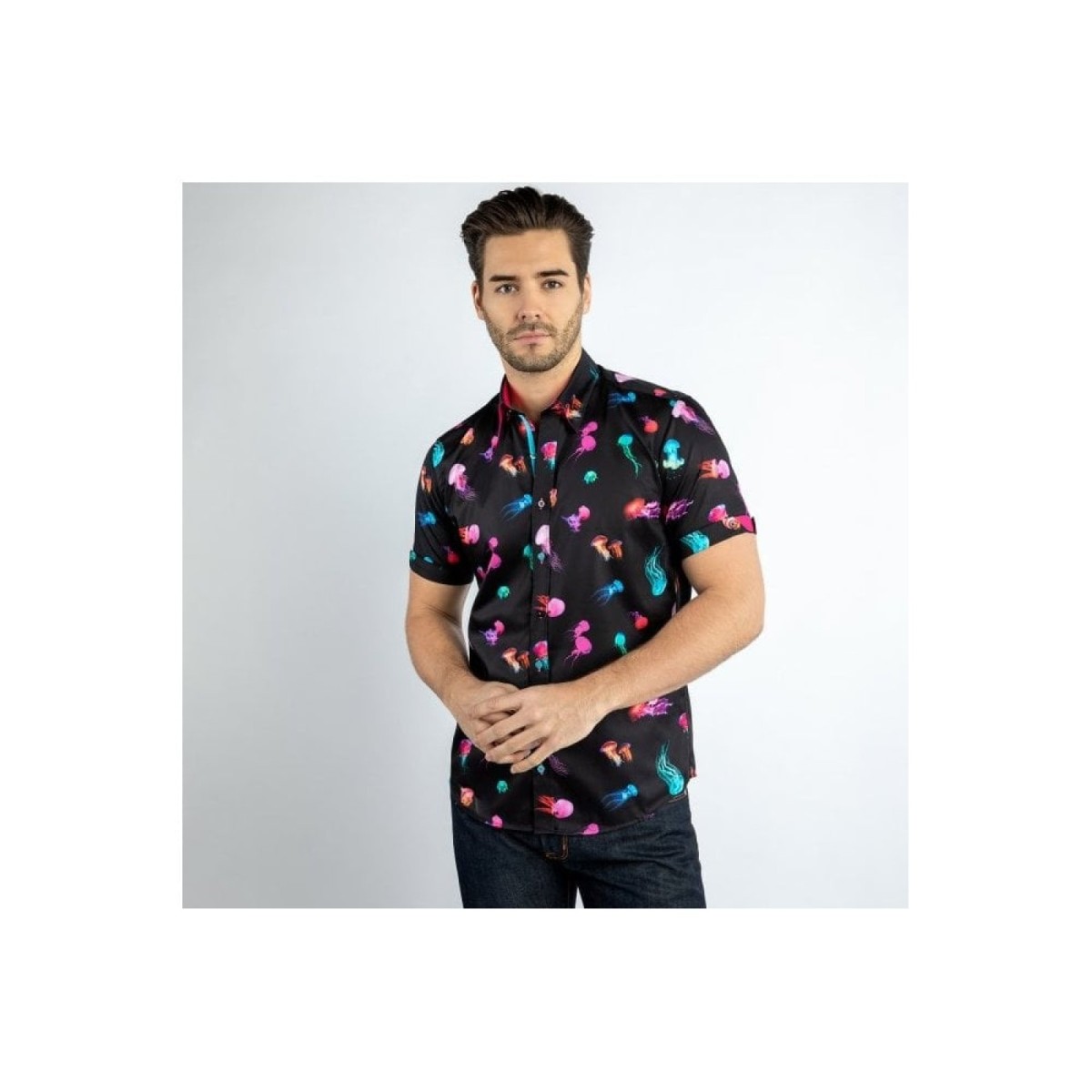 Claudio Lugli S s Shirt JellyFish Black Simpsons of Cornwall