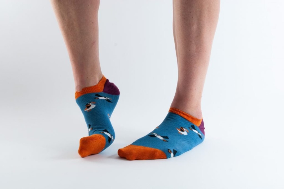 Doris & Dude Bamboo Trainer Socks Blue Puffins - Simpsons of Cornwall