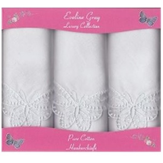 3 Pk Hankies- White lace Butterfly