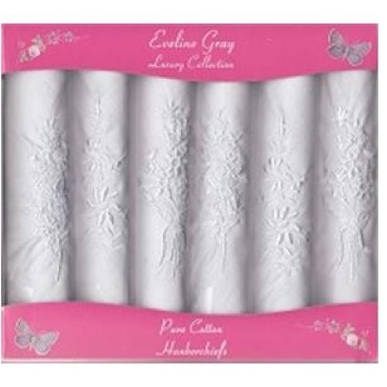6 Pk Hankies- White Embroidered