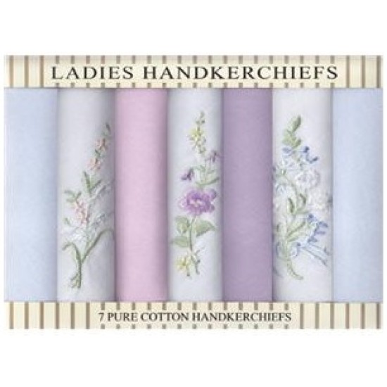 7 Pk Hankies- Dyed & Embroidered