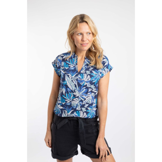 Alia Printed Jersey T-Shirt- Blue Indigo
