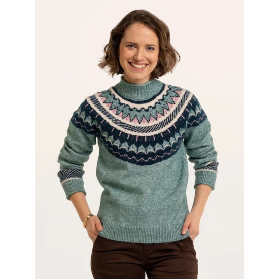 Alma Fairisle Roll/N Jumper-Turquoise