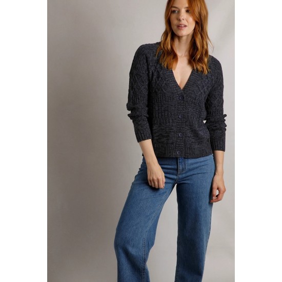 Amiens Mixed Stitch Cardigan -Navy