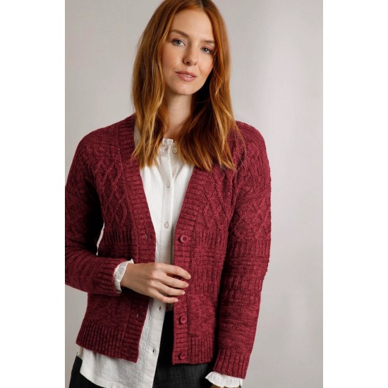 Amiens Mixed Stitch Cardigan- Rhubarb