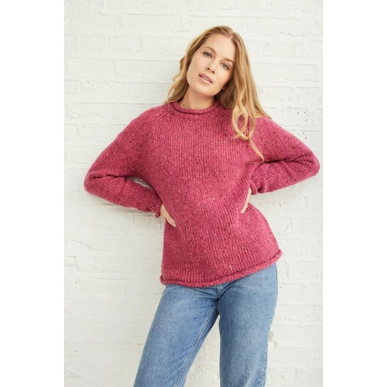 Aran Donegal Wool Crew Neck Sweater- Heather
