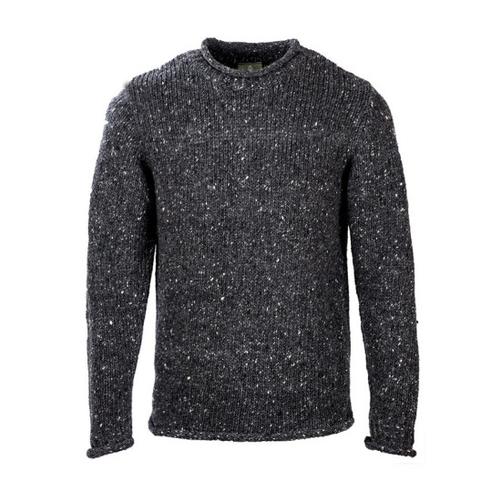 Aran Donegal Wool Crew Neck Sweater Charcoal