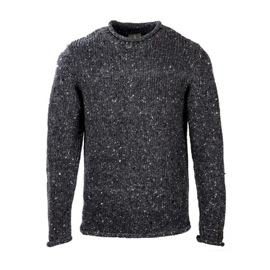 Aran Donegal Wool Crew Neck Sweater Charcoal
