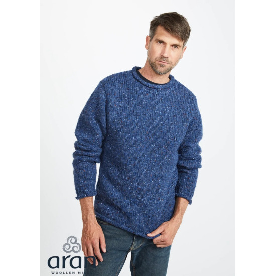Aran Donegal Wool Crew Neck Sweater Denim