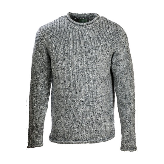 Aran Donegal Wool Crew Neck Sweater Silver