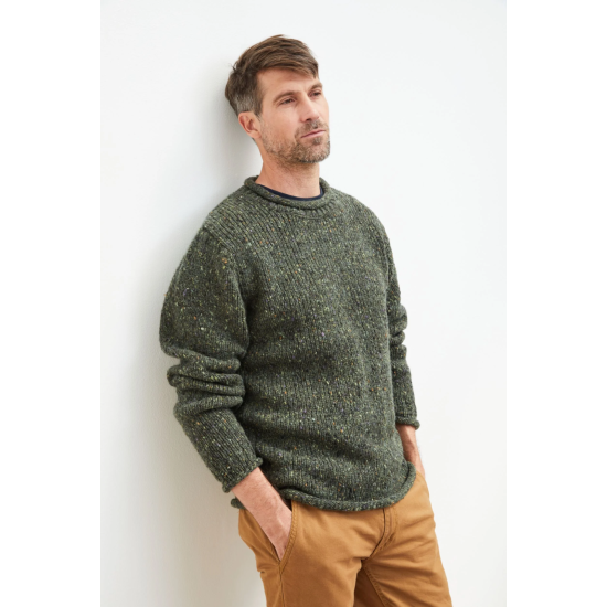 Aran Donegal Wool Crew Neck Sweater Green