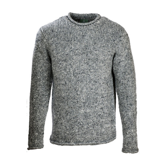 Aran Donegal Wool Crew Neck Sweater Silver