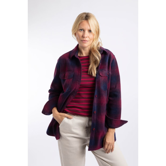 Autumn Check Fleece Shacket- Red Grape