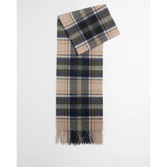 Barbour New Check Tartan Lambswool/Cashmere Scarf Sand Beige Plaid