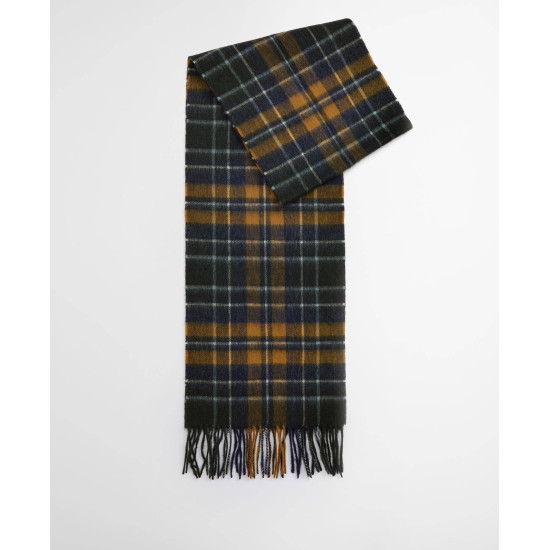 Barbour New Check Tartan Lambswool/Cashmere Scarf Forest Bronze