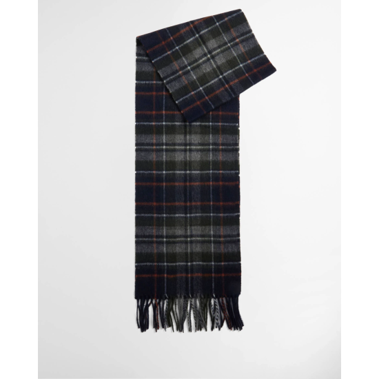 Barbour New Check Tartan Lambswool/Cashmere Scarf Navy Dark Ginger