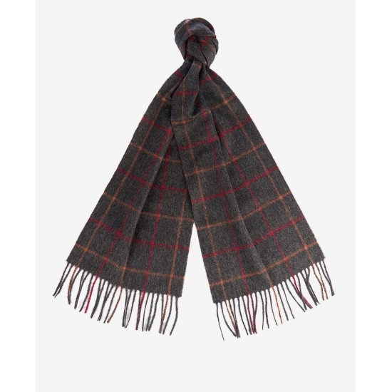Barbour Tattersall Lambswool Scarf Charcoal Red