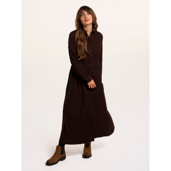 Bella Dress Brown Needle Cord