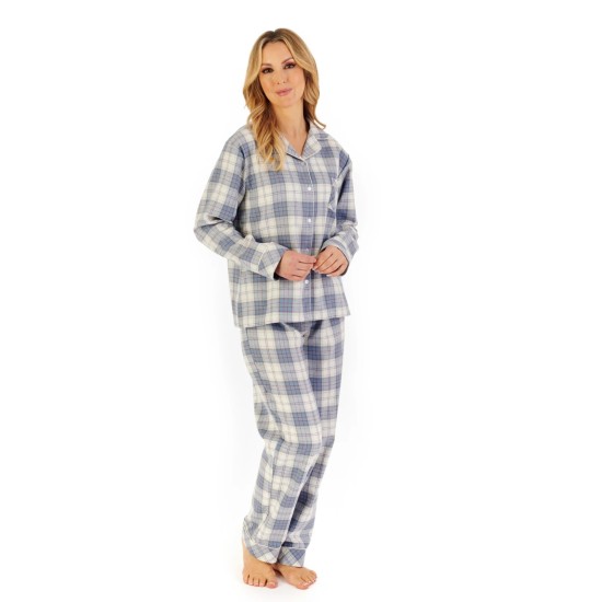 Checked Brushed Cotton Pyjamas -Blue