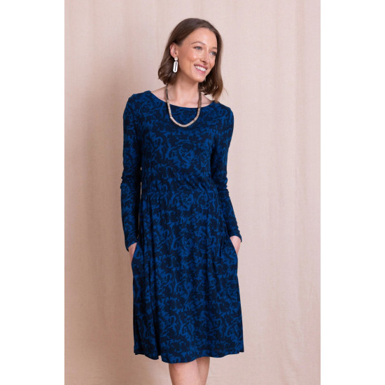 Boat Neck Dress- Royal