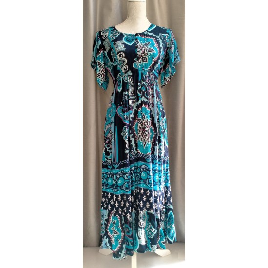 Bold Border Print R/N Dress-n Turq/Black