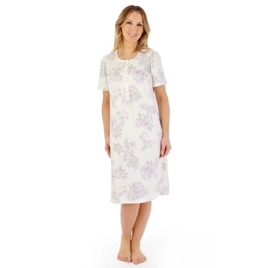 Bold Floral Print S/S Nightdress- Lilac