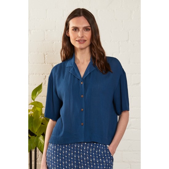 Boxy Crinkle Shirt- Indigo