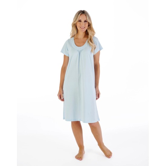 Broderie Anglaise S/S Jersey Nightdress Blue