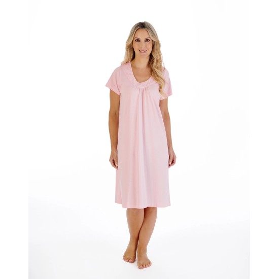 Broderie Anglaise S/S Jersey Nightdress Pink
