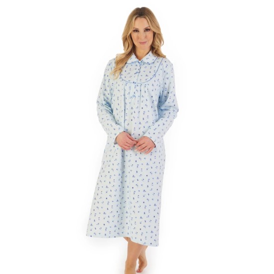 Brushed Cotton Floral Nightdress - Blue