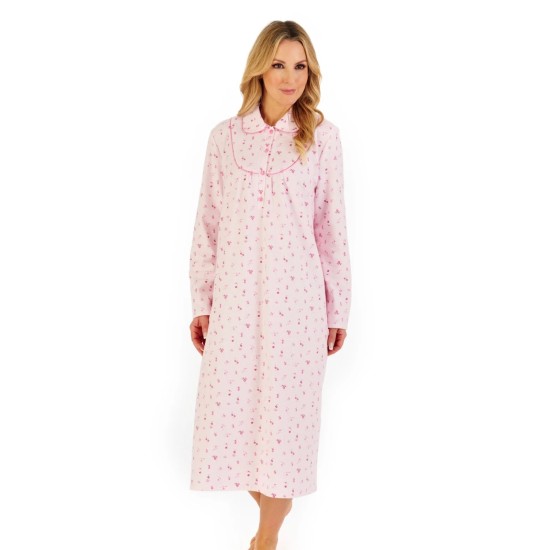 Brushed Cotton Floral Nightdress -Pink