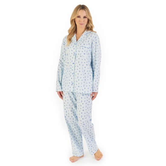Brushed Cotton Floral Pj's-Blue