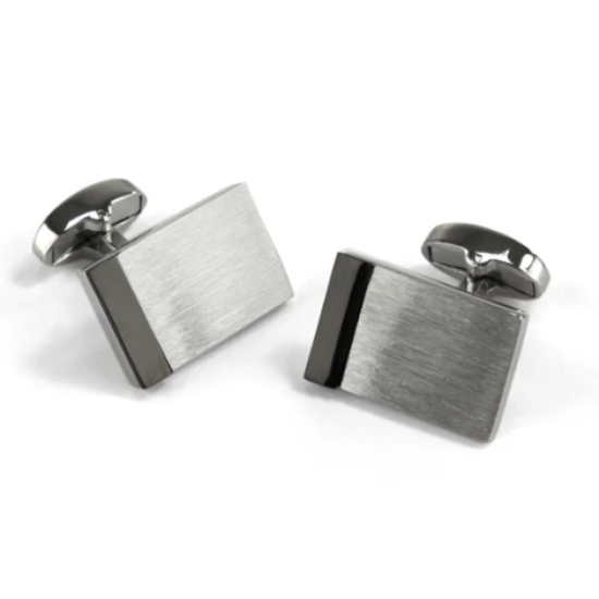 Brushed Silver Finish Rectangle Cufflinks