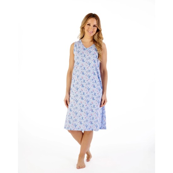 Butterfly Print Sleeveless Jersey Nightdress -Blue