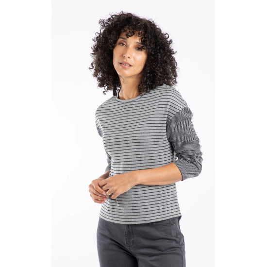 Calfee Eco Stripe L/S Tee - Grey