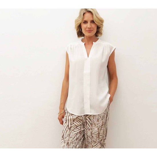 Cap Sleeve Crepe Blouse- Cream