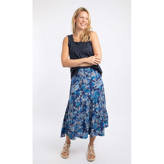 Cassis Printed Tiered Skirt- Blue