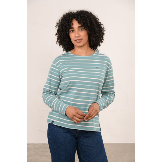 Causeway L/S Top- Duck Egg/Pink Stripe