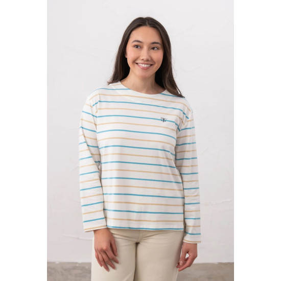 Causeway Long Sleeve- Blue & Clay Stripe