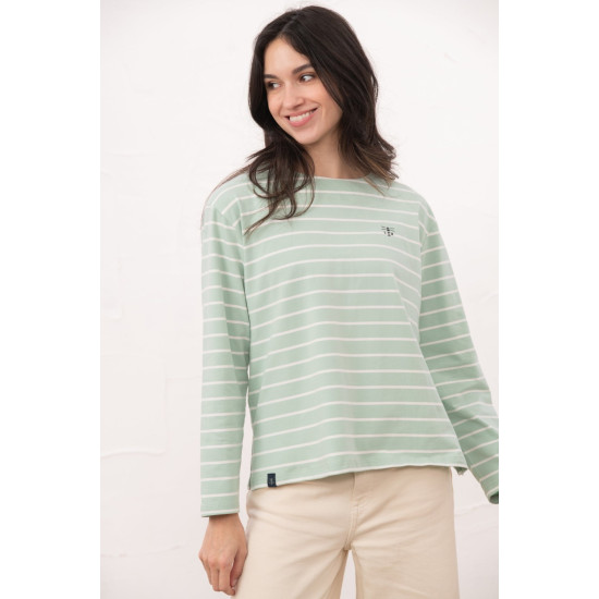 Causeway Long Sleeve- Soft Pistachio Stripe
