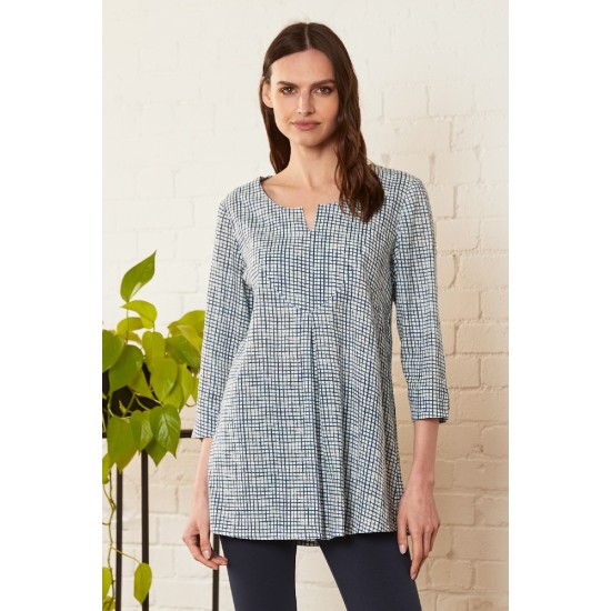 Check 3/4 Tunic- White/Indigo