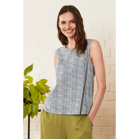 Check Print Vest Top- White/Indigo