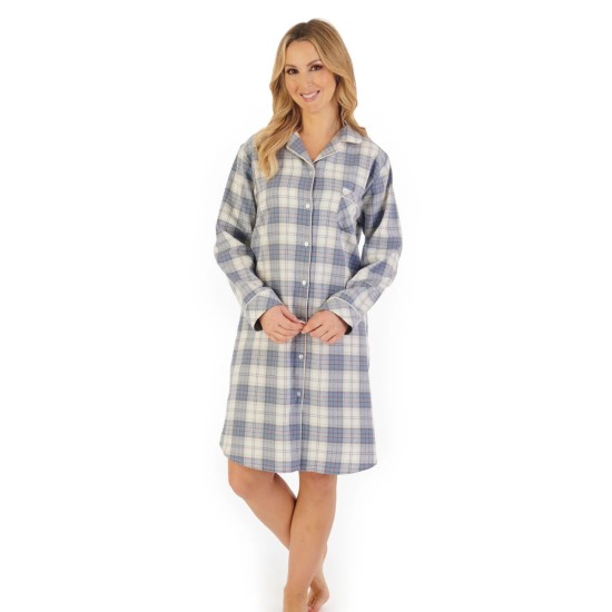 Checked Brushed Cotton Nightshirt-Blue
