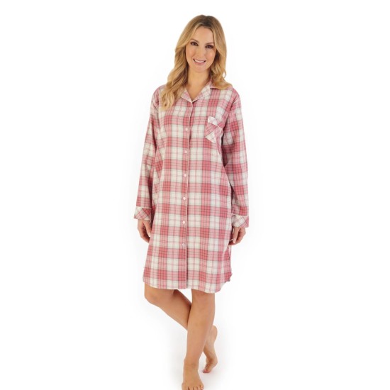 Checked Brushed Cotton Nightshirt-Pink