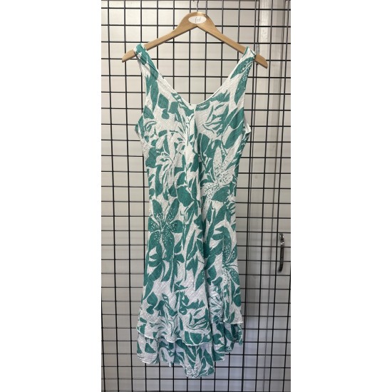First Ave Sleeveless Cheesecloth Dress- Turquoise Tropic