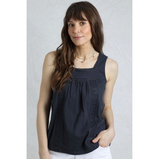 Chelle Sq/N Organic Cotton Vest- Navy