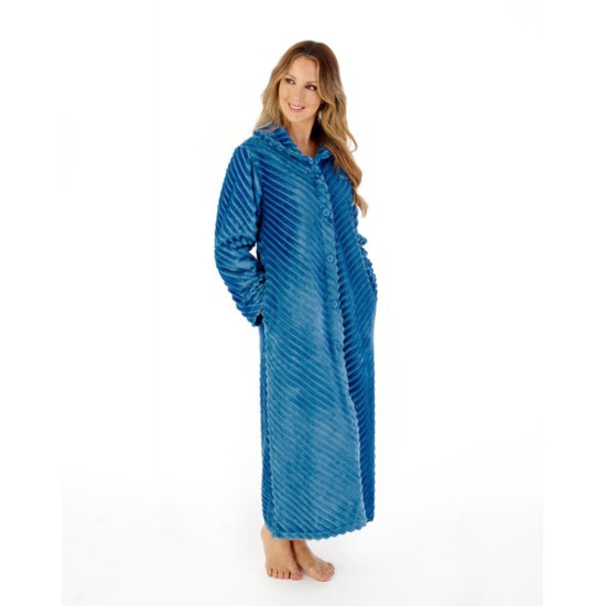 Chevron Button Dressing Gown- Teal