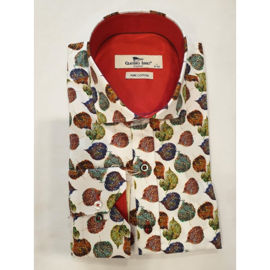 Claudio Lugli L/s Shirt- Leaves White